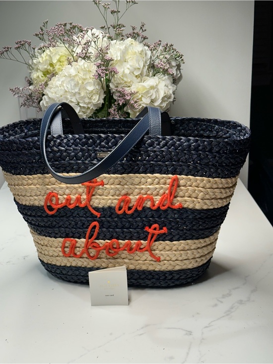 kate spade Handbags - kate spade Shore Thing Navy, Natural & Red 'Out and About' Striped Straw Tote